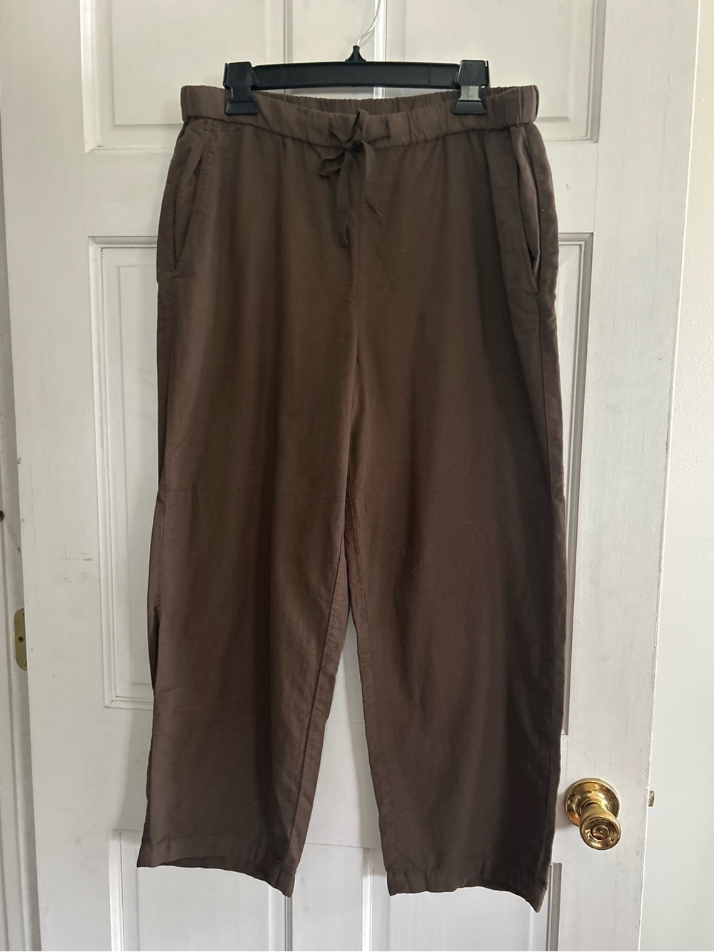Eileen Fisher Brown Tie Waist 100% Org. Cotton Pull-On Pants w/Pockets. Medium